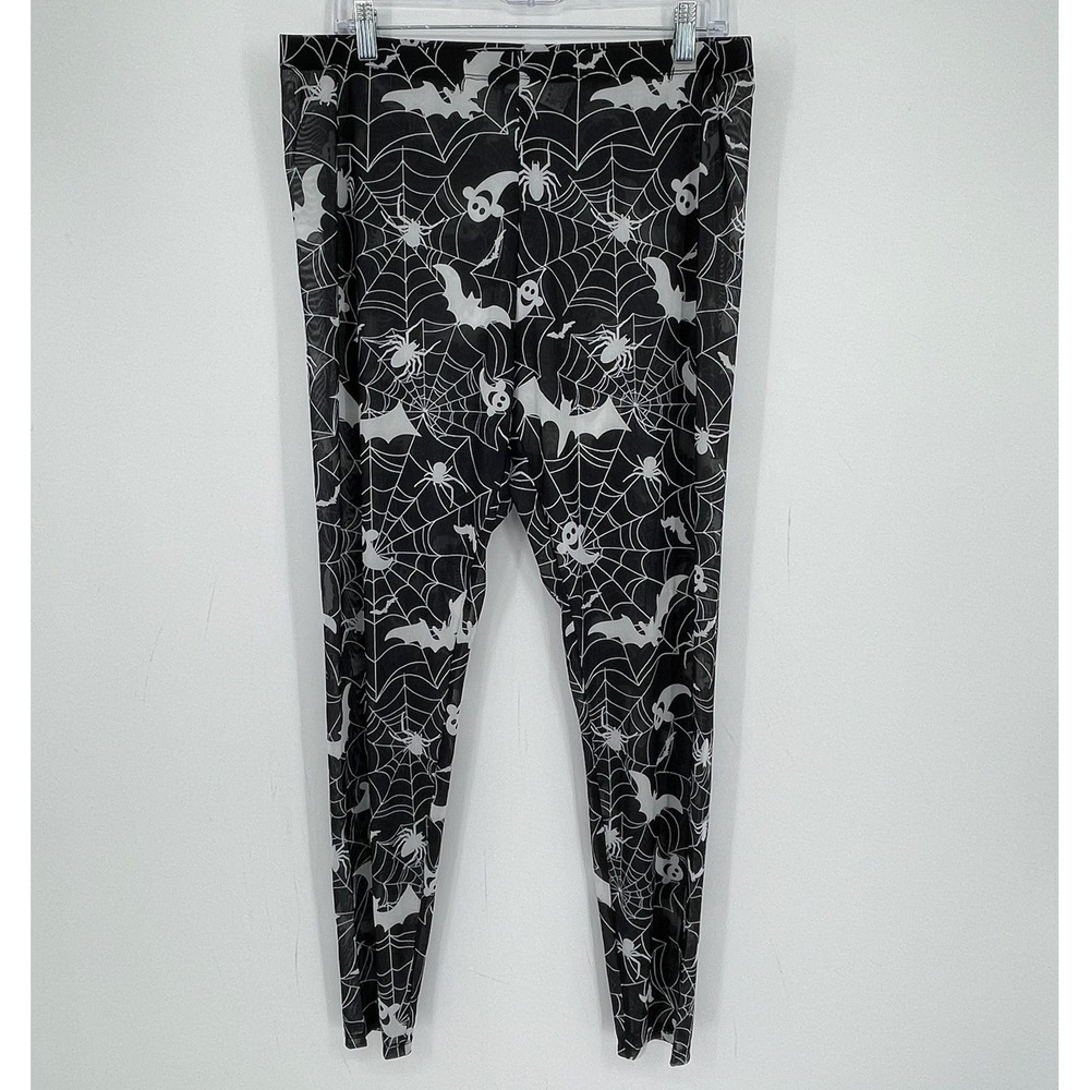 SHEIN Women's Black Mesh Spider Web Bat Ghost Spooky Halloween Leggings Size 2XL